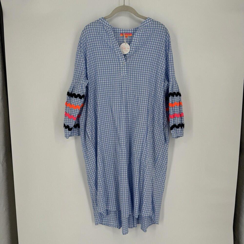 Blue Gingham Dress with Colorful Sleeves
